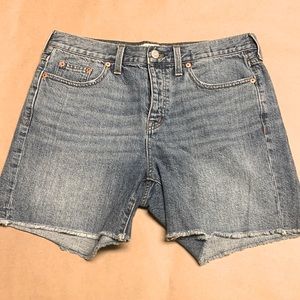 Madewell Medium Wash Raw Edge Cut Off Button Fly High Rise Shorts Size 27